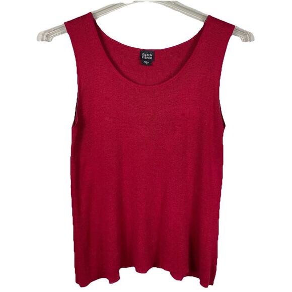 Eileen Fisher Linen Tank Top Sz Large Cherry Red Shell Career Minimalist Capsule - Picture 1 of 6